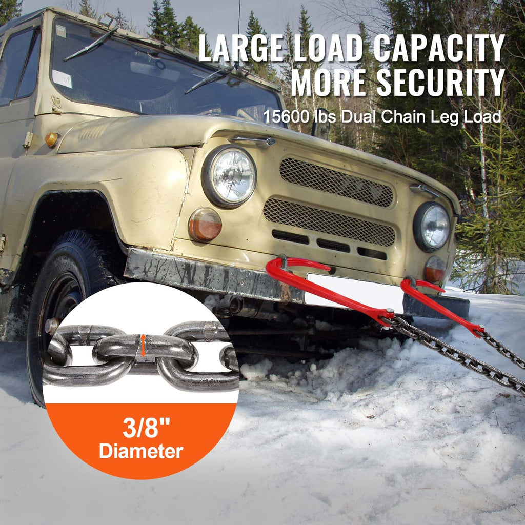 3/8" x 3' G80 V Bridle Towing Chain with J Hooks and Grab Hooks Q9115