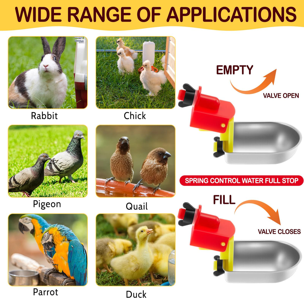 8 Pack Stainless Steel Auto Fill Chicken Waterer Cups T9860