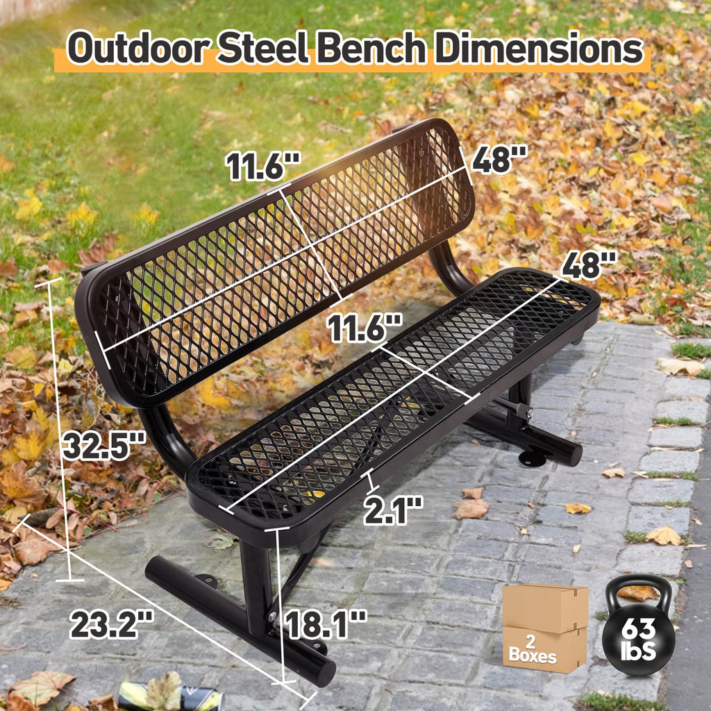 Metal Park Bench with Backrest N53082