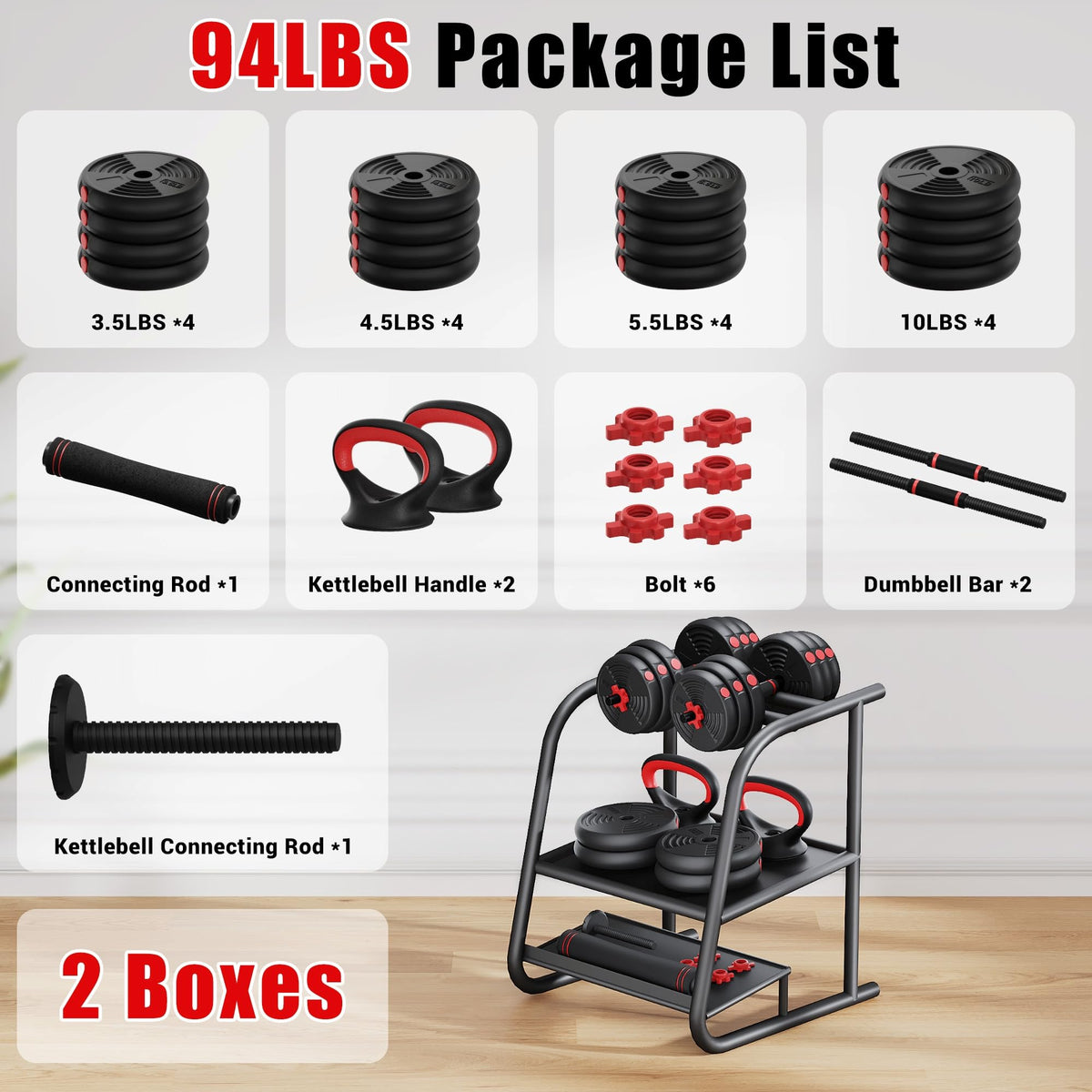 Adjustable Dumbbells Free Weight Set 4 in 1 I79797