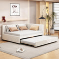 Beige Linen Upholstered Full Daybed with Twin Trundle N931668