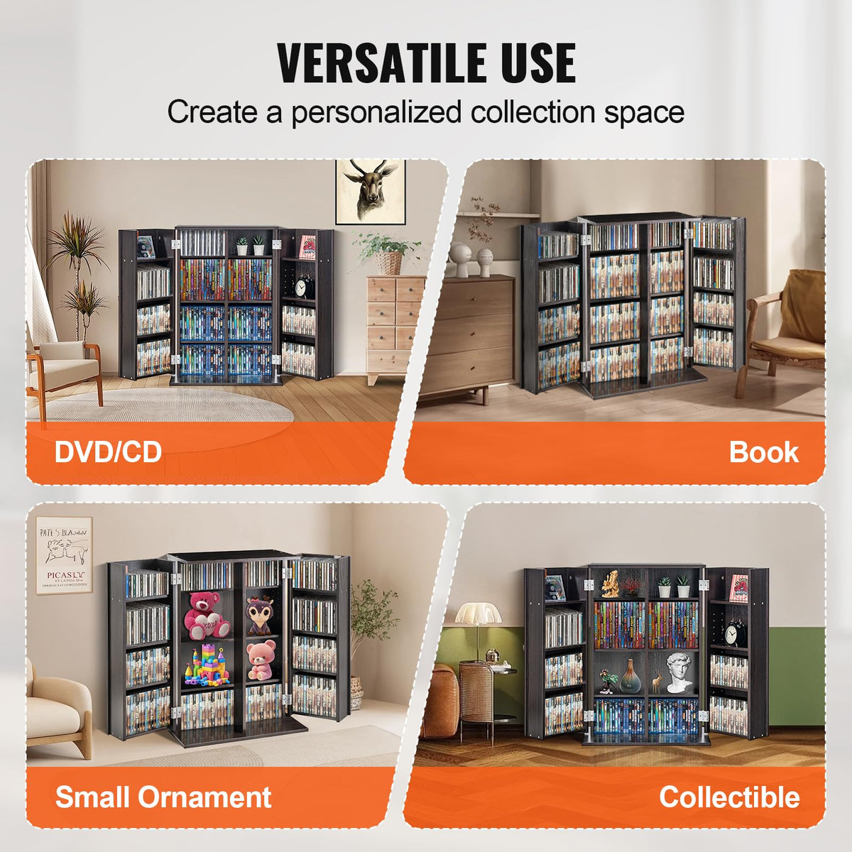Espresso Media Storage Cabinet with Doors and Shelves R8836