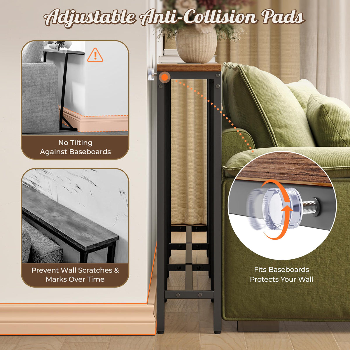 Narrow Sofa Table with 2 Power Outlets and USB-C Port W678