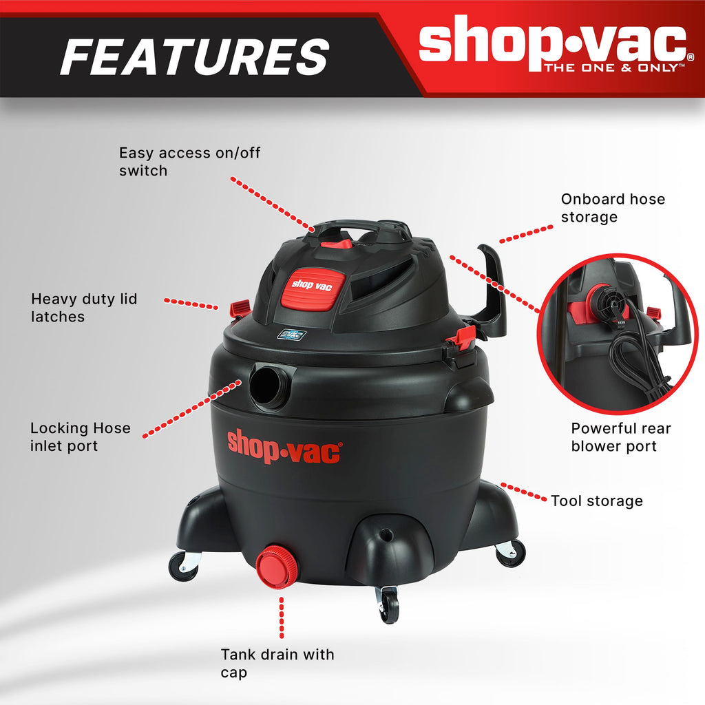 16 Gallon 6.5 Peak HP Wet/Dry Vac with Blower I299