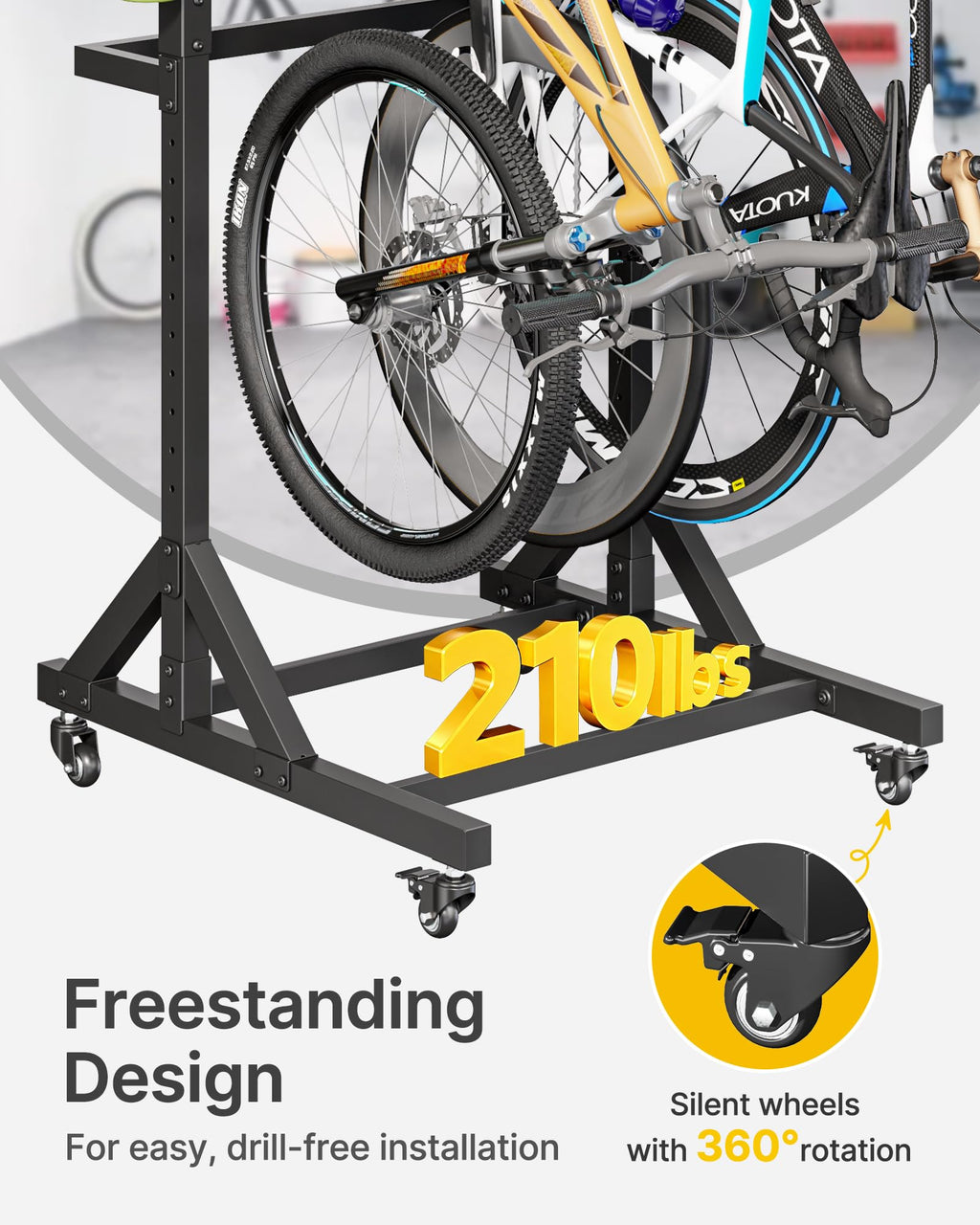 Freestanding Bike Storage Rack with Wheels for 3 Bikes J621567