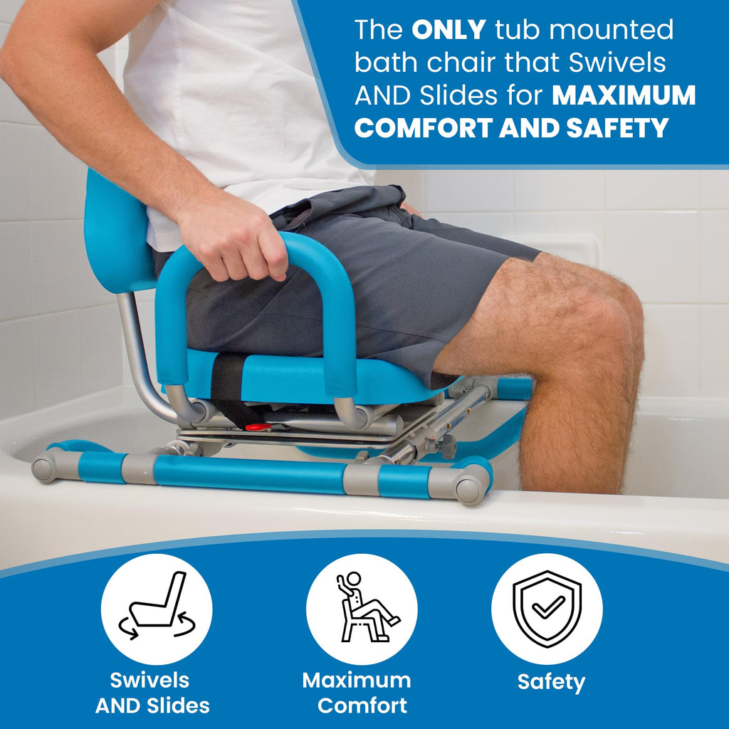 Blue Padded Sliding Shower Chair with Armrests W806