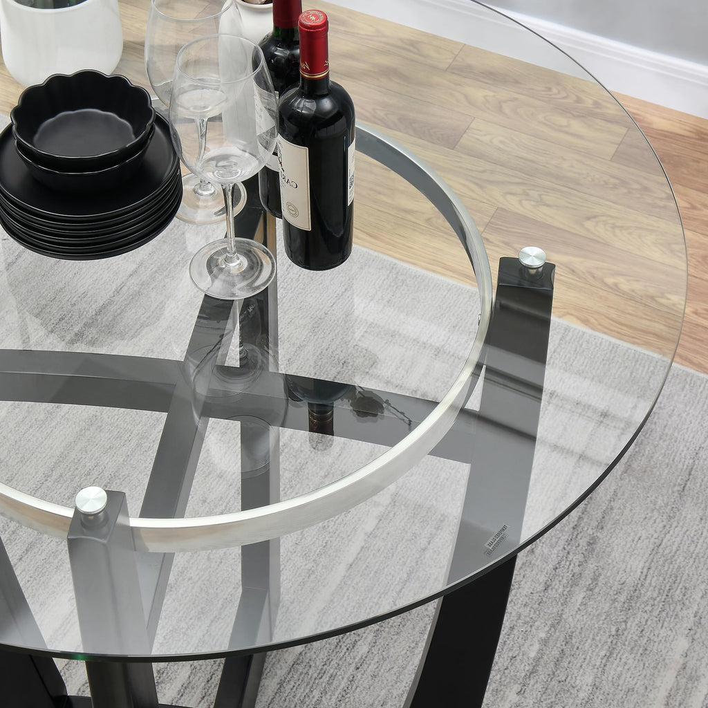 48" Glass Dining Table Set with 4 PU Leather Chairs D168292