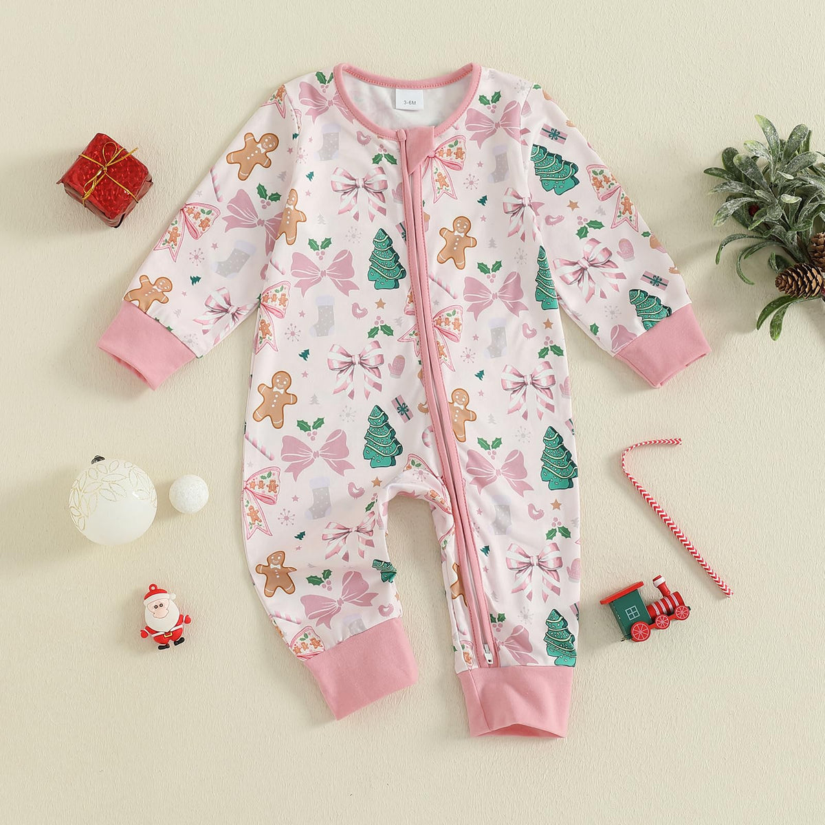 Newborn Christmas Zipper Jumpsuit Romper U169