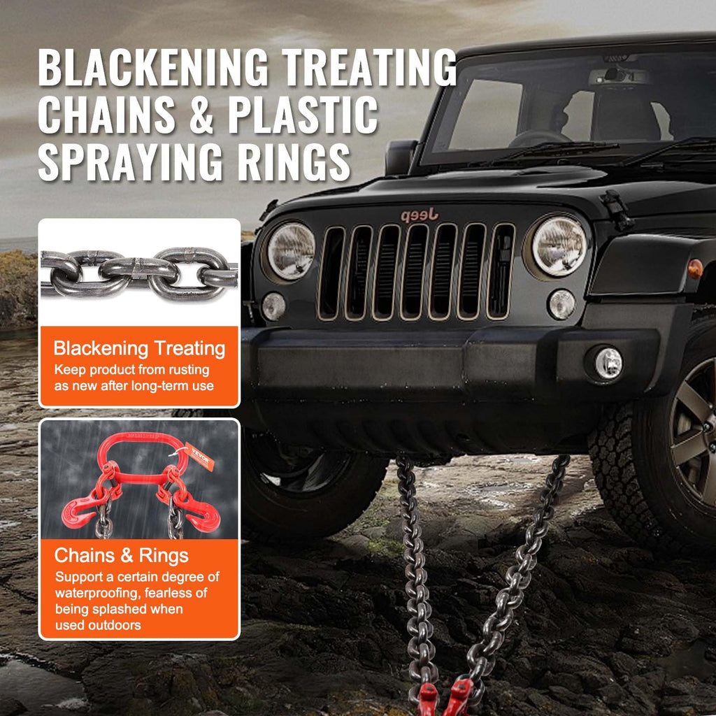 3/8" x 3' G80 V Bridle Towing Chain with J Hooks and Grab Hooks Q9115