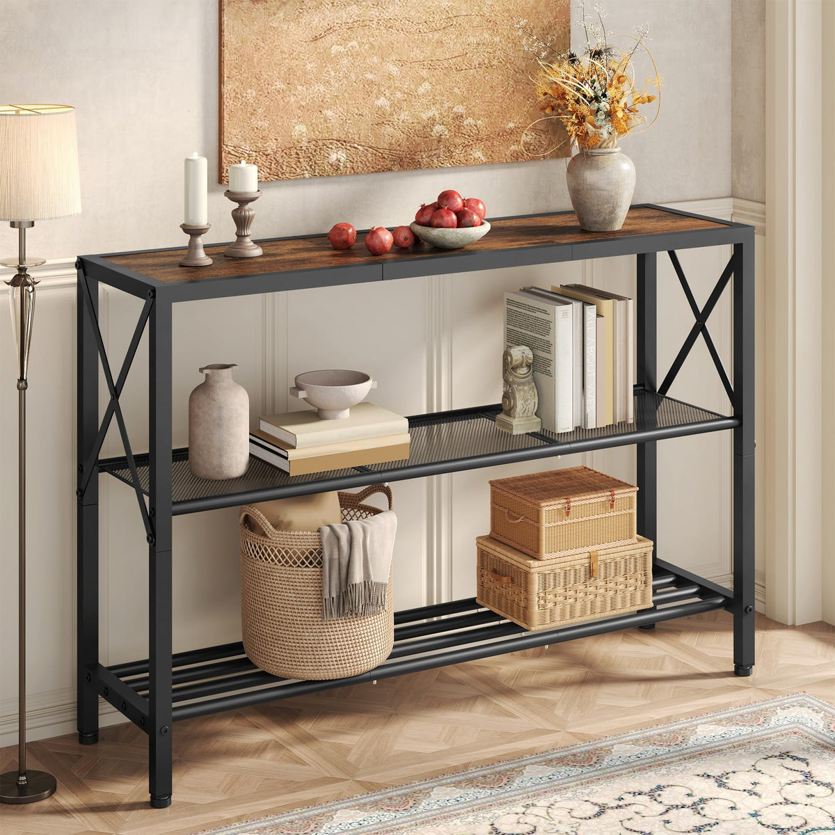 3 Tier Narrow Console Table with Shelves R7618