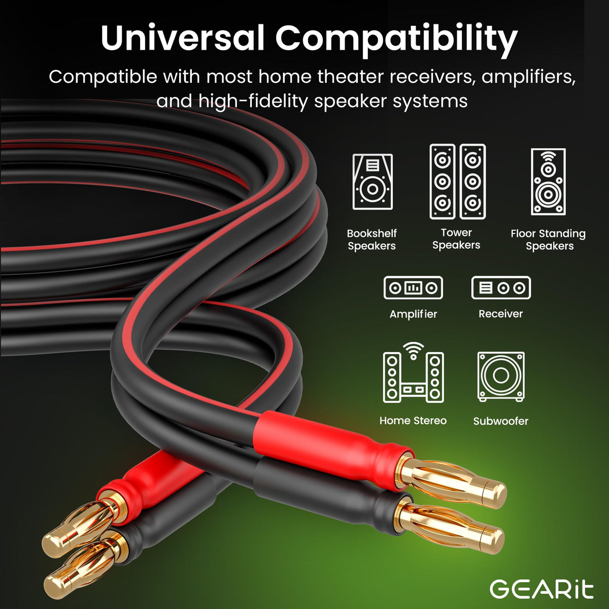 14 Gauge OFC Speaker Wire with Banana Plugs, 2 Pack 6.6 ft Each F4571