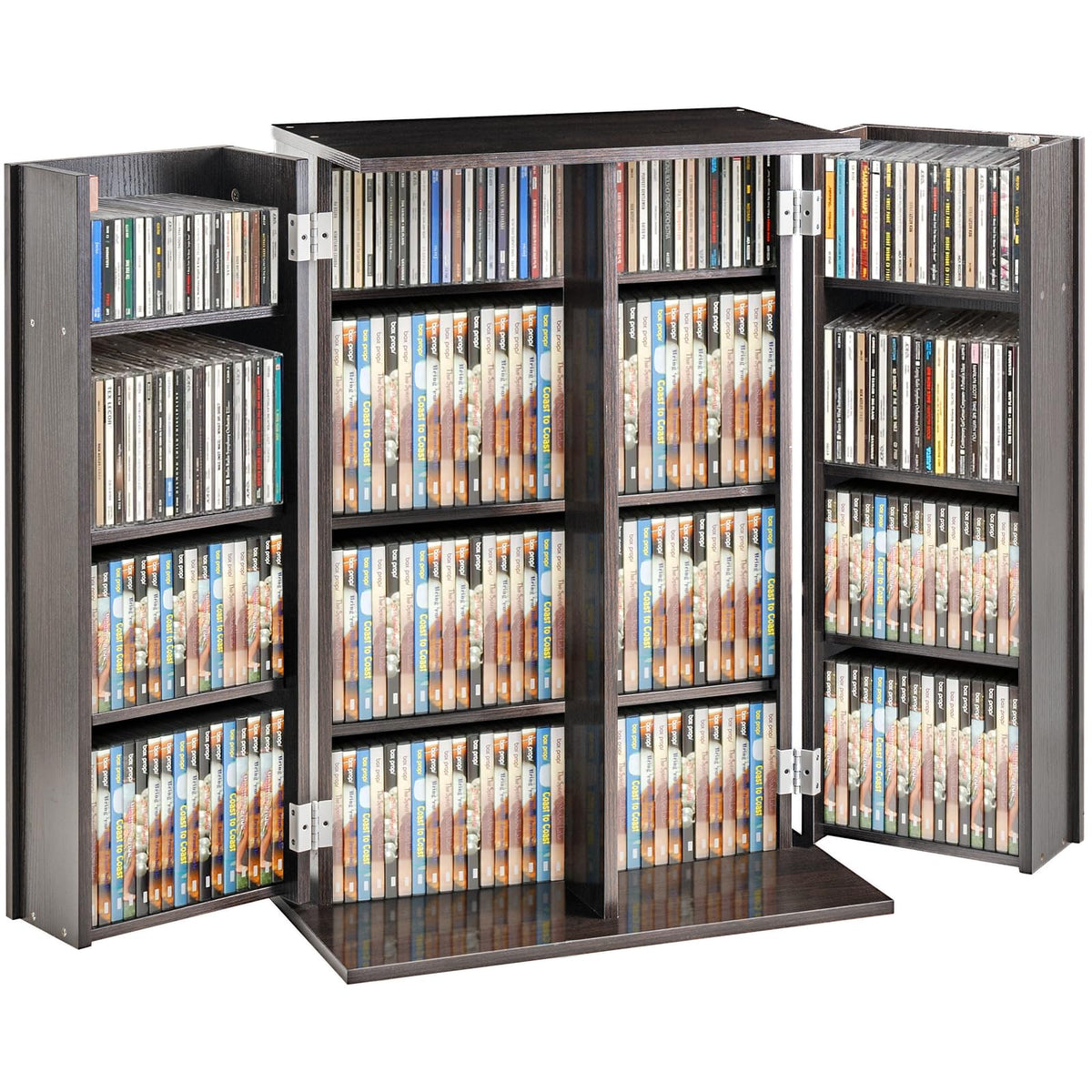 Espresso Media Storage Cabinet with Doors and Shelves R8836