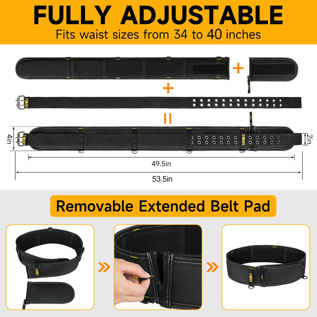 4-Inch Padded Heavy Duty Tool Belt with Suspenders D65509