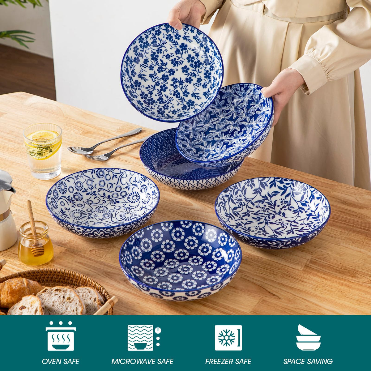 12-Piece Porcelain Pasta Bowls and Espresso Cups Set X5684