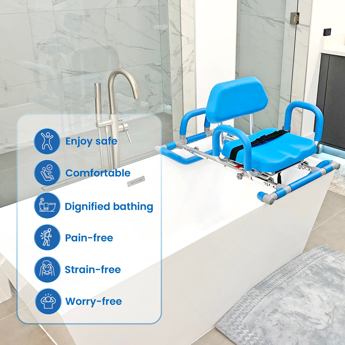Blue Padded Sliding Shower Chair with Armrests W806