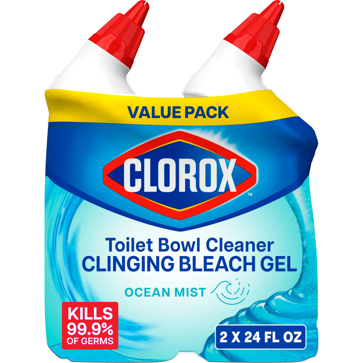 Toilet Bowl Cleaner Clinging Bleach Gel, Ocean Mist, 24 Fl Oz, Pack of 2 K11897