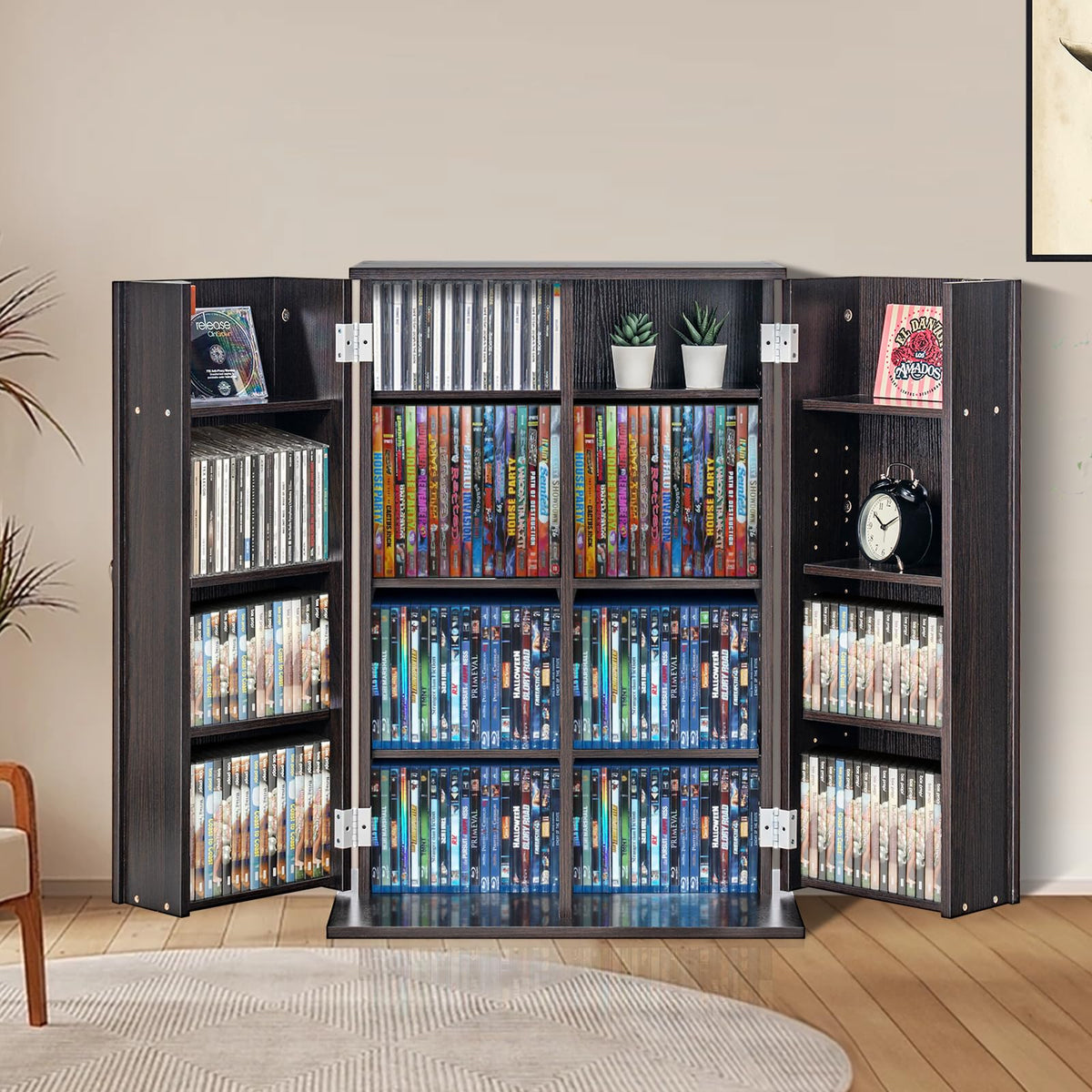 Espresso Media Storage Cabinet with Doors and Shelves R8836