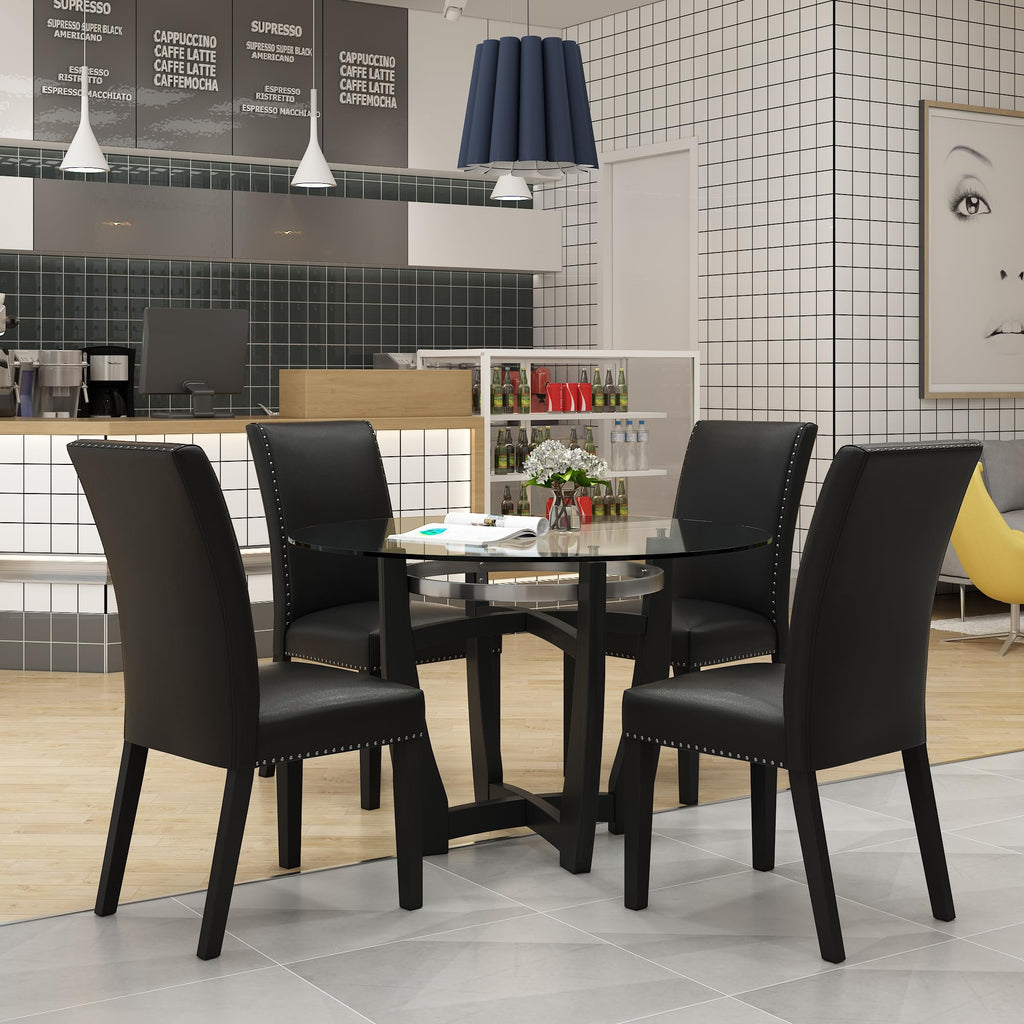 48" Glass Dining Table Set with 4 PU Leather Chairs D168292