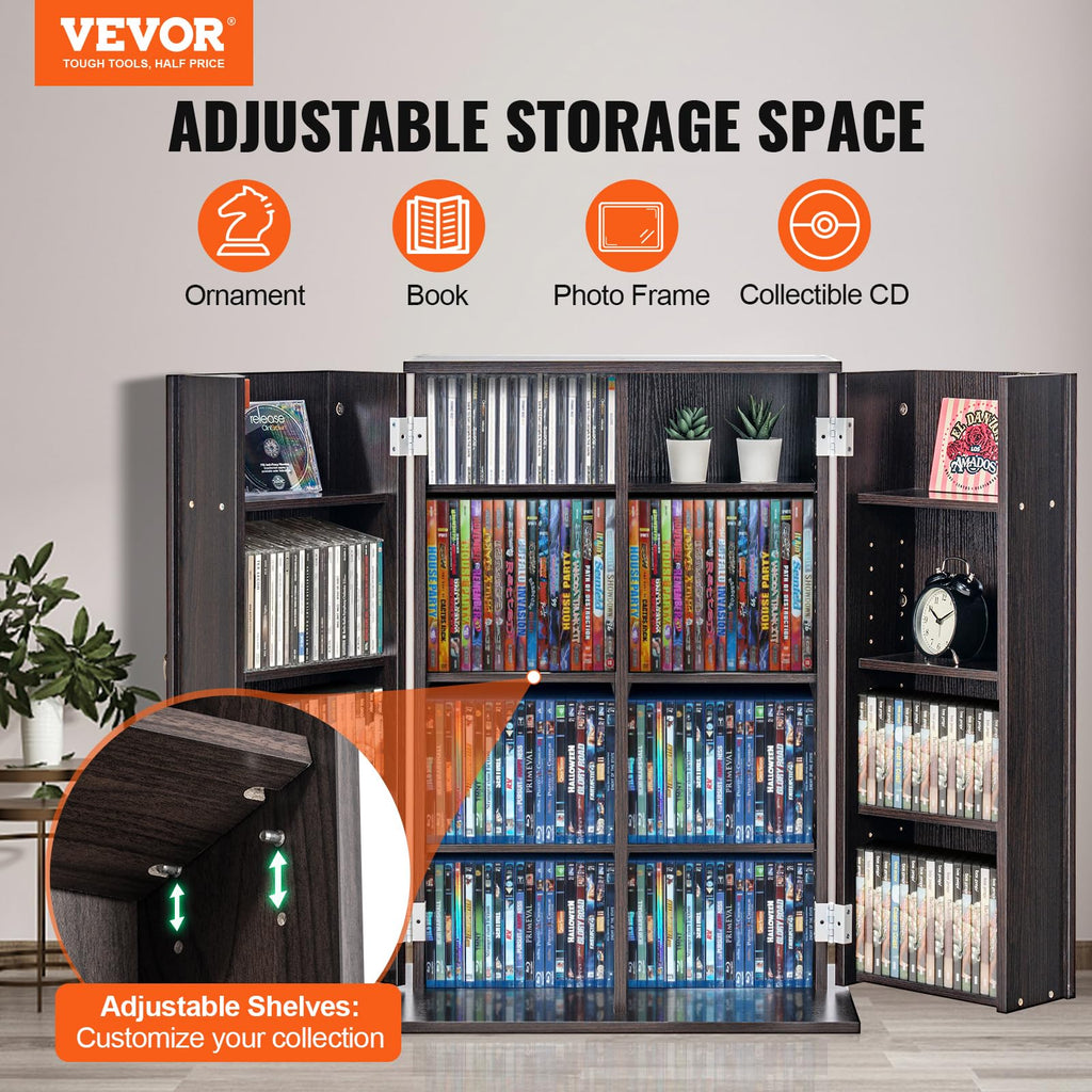 Espresso Media Storage Cabinet with Doors and Shelves R8836