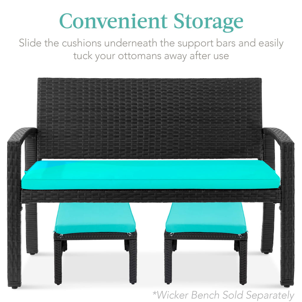 Set of 2 Wicker Ottomans with Removable Cushions A41777