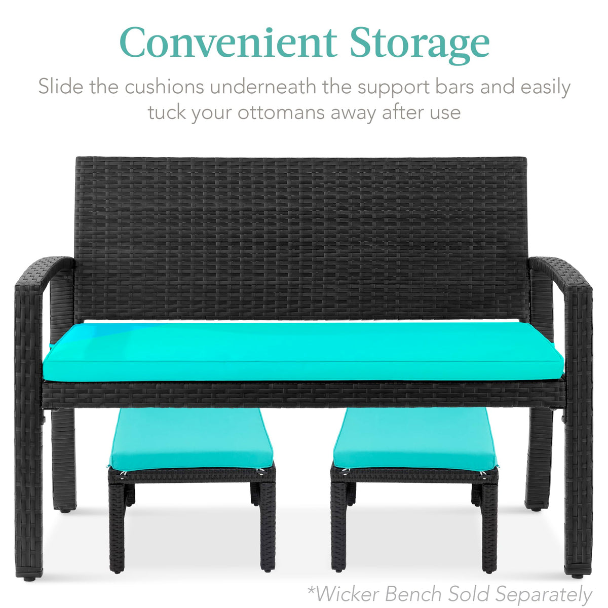 Set of 2 Wicker Ottomans with Removable Cushions A41777
