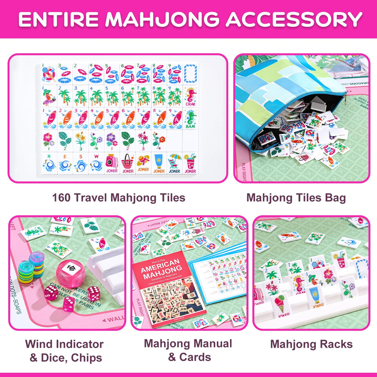 160 Tiles Thin Plastic Mahjong Set with Bag and 4 Racks Q966194