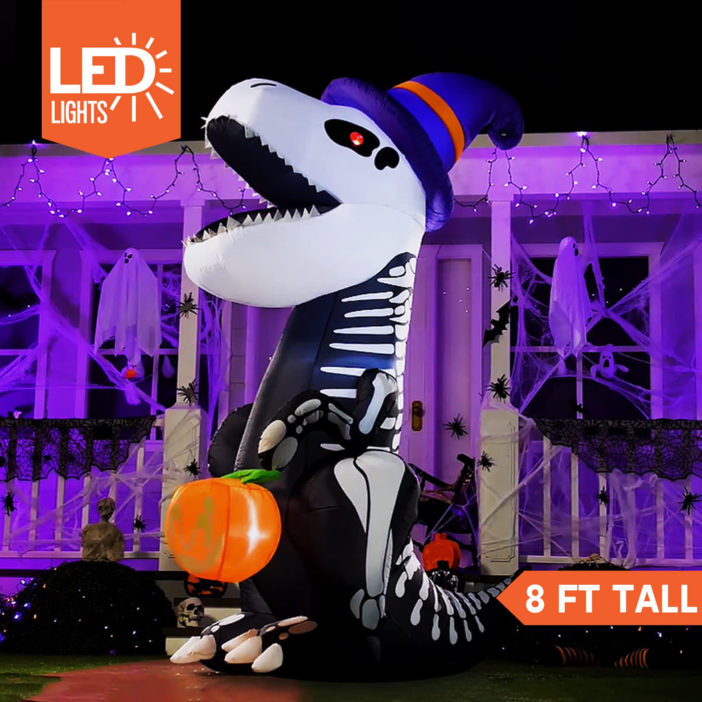 8 FT Inflatable Skeleton Dinosaur with Built-in LEDs Y89887