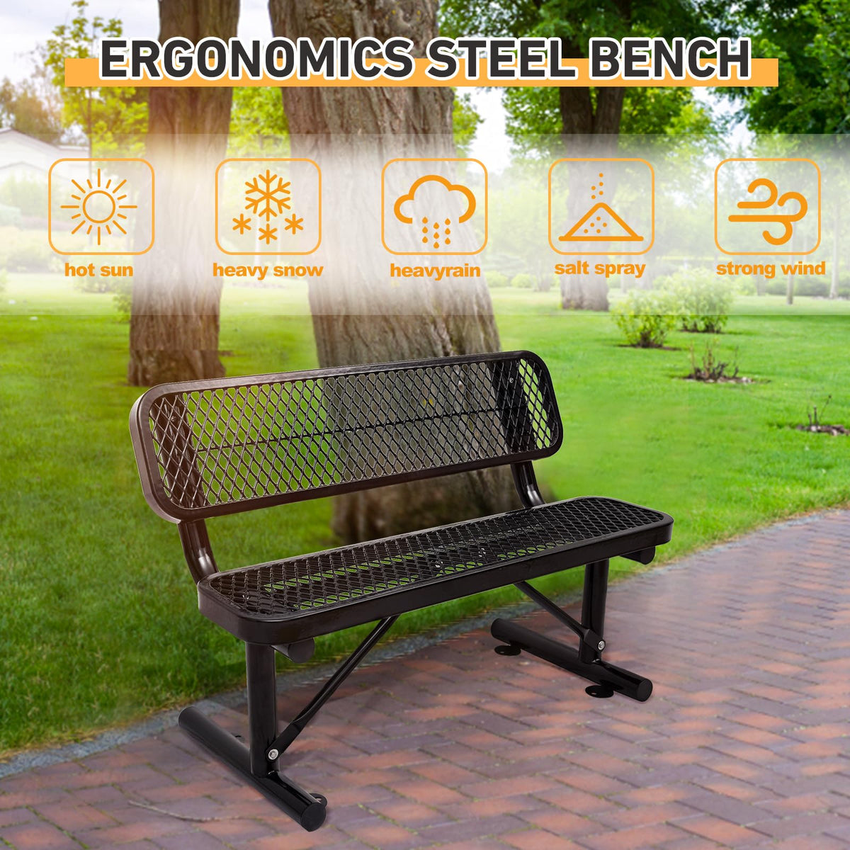 Metal Park Bench with Backrest N53082