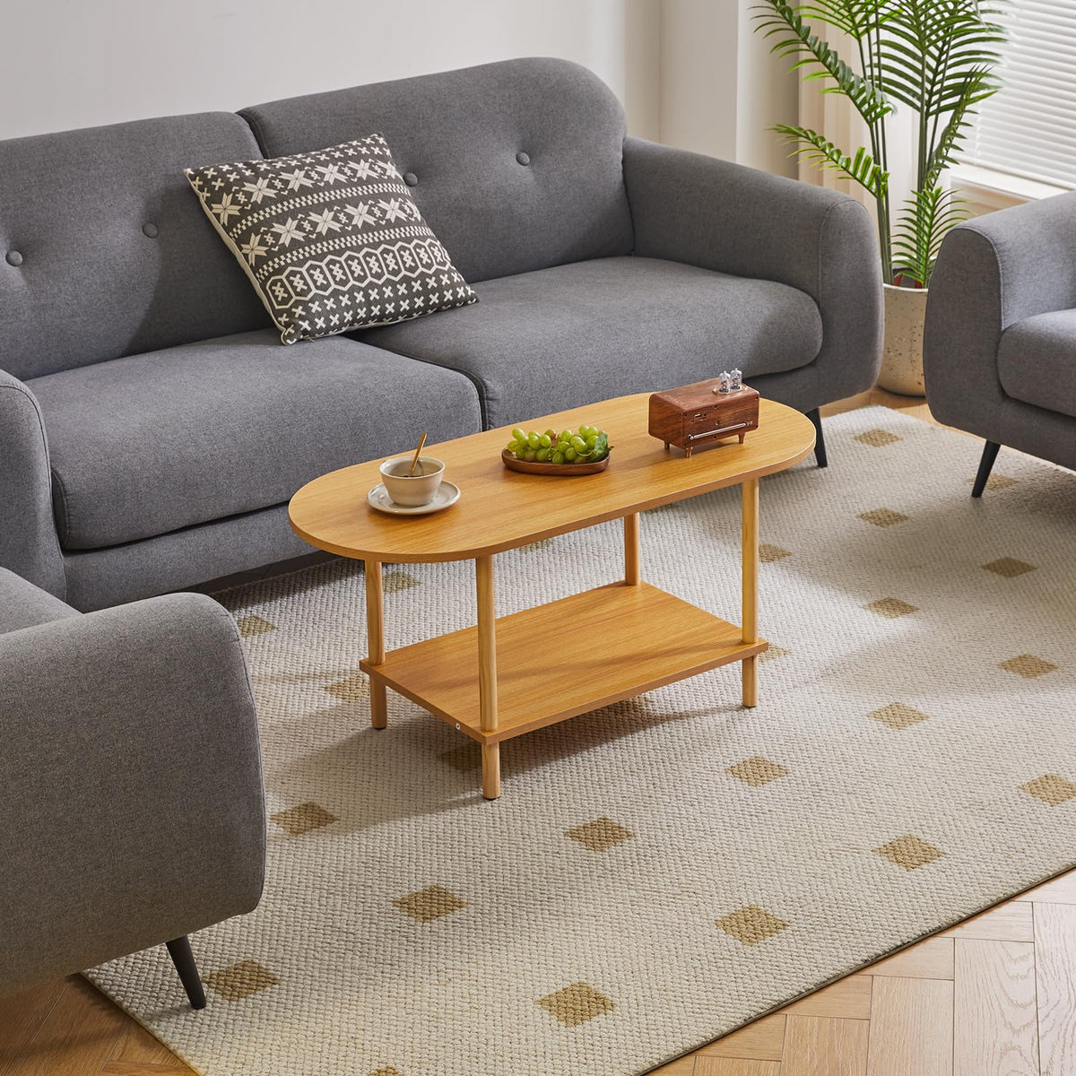 Wooden 2 Tier Coffee Table with Storage Shelf Z64564