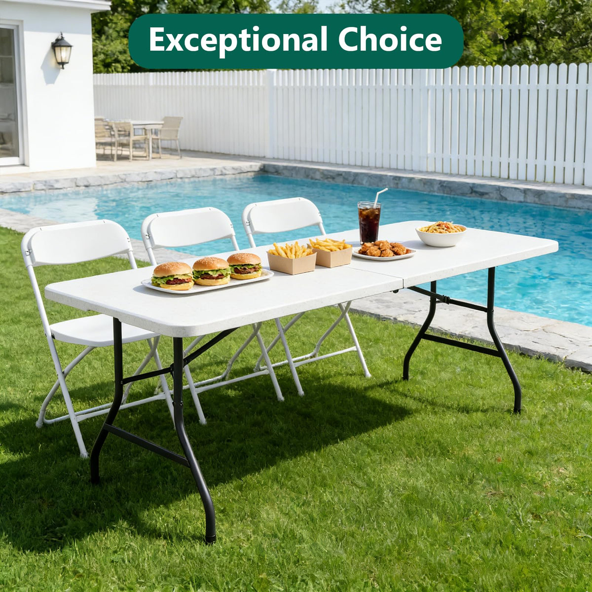 6FT Folding Table, Heavy Duty Plastic Utility Table with Handle, White, 2 Pack H78448