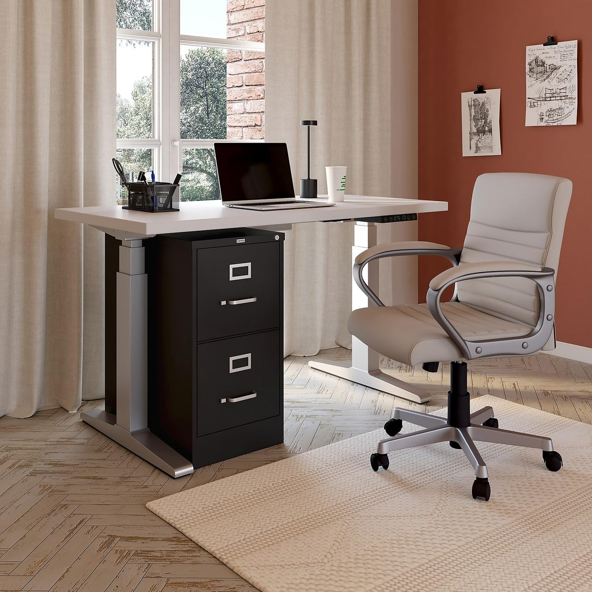 Black 2 Drawer Letter Size Lockable File Cabinet Y855298