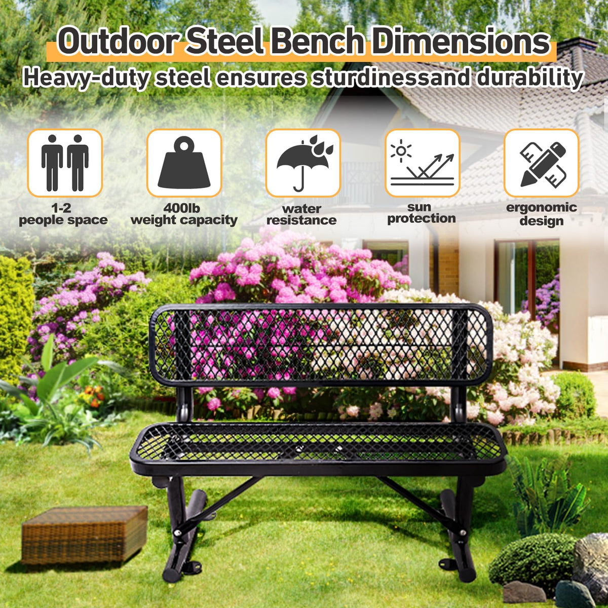 Metal Park Bench with Backrest N53082