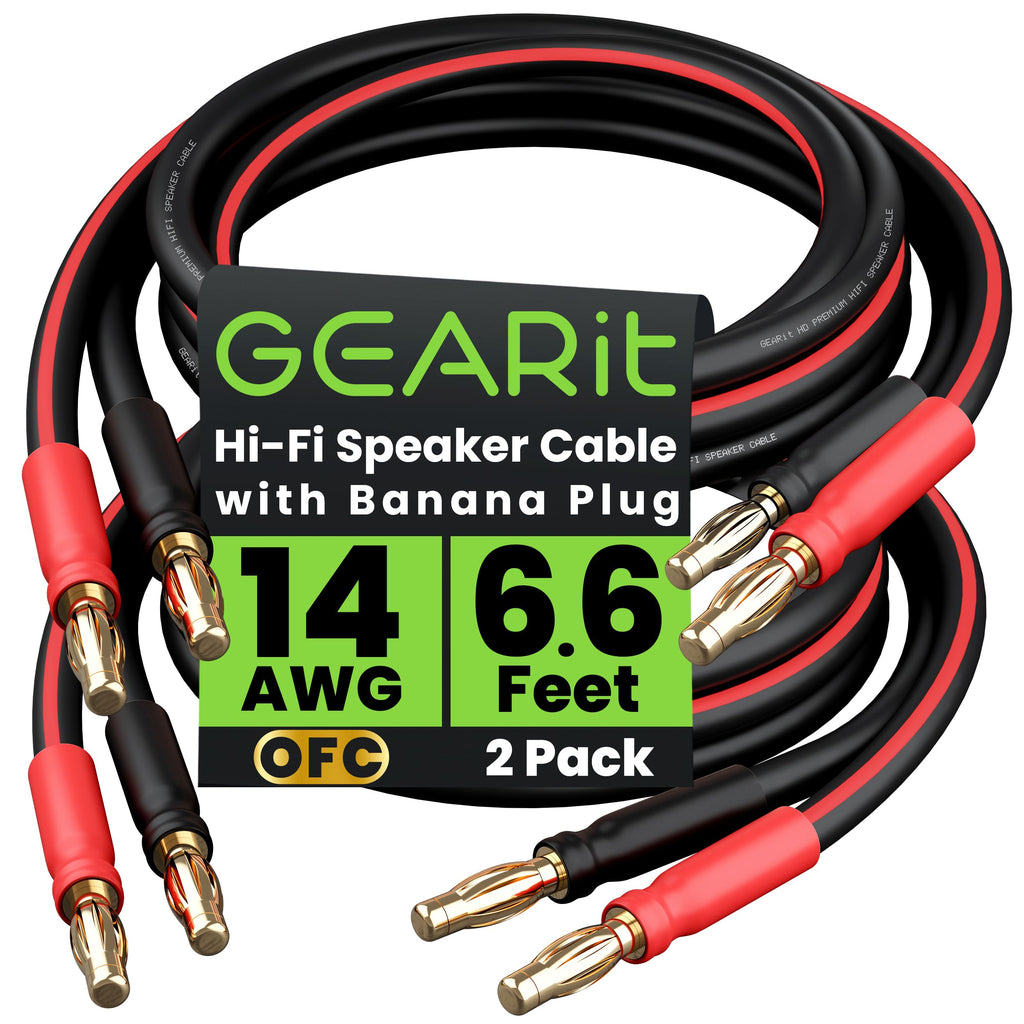 14 Gauge OFC Speaker Wire with Banana Plugs, 2 Pack 6.6 ft Each F4571