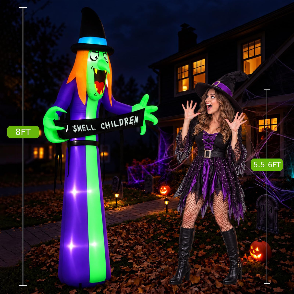 8FT LED Inflatable Witch Yard Decor X171