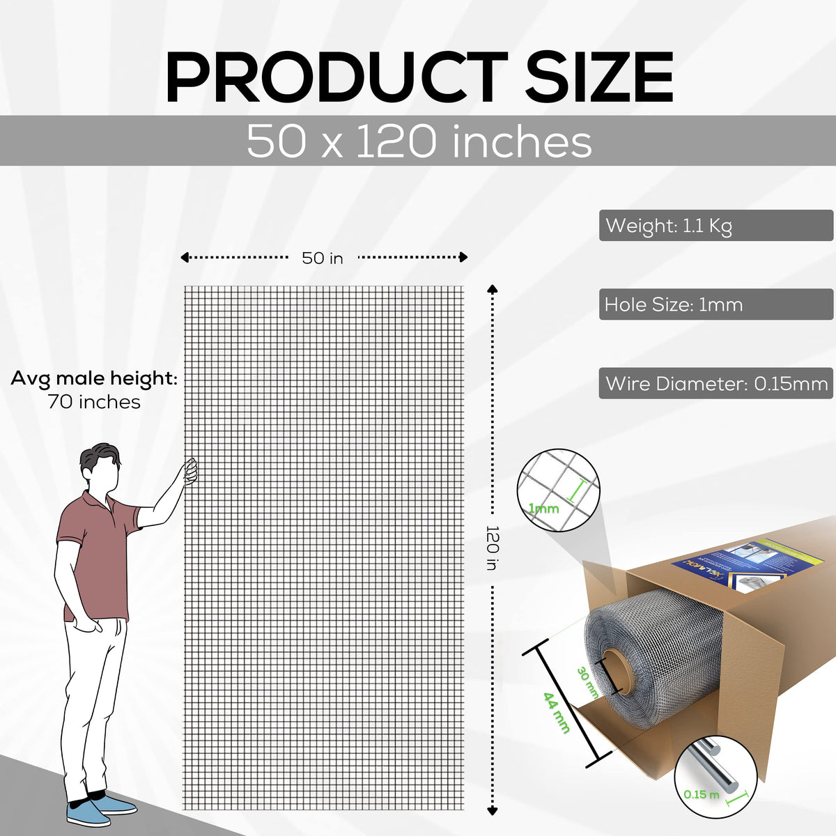 Stainless-Steel Wire Mesh Screen 50"x120" 30 Mesh X97600