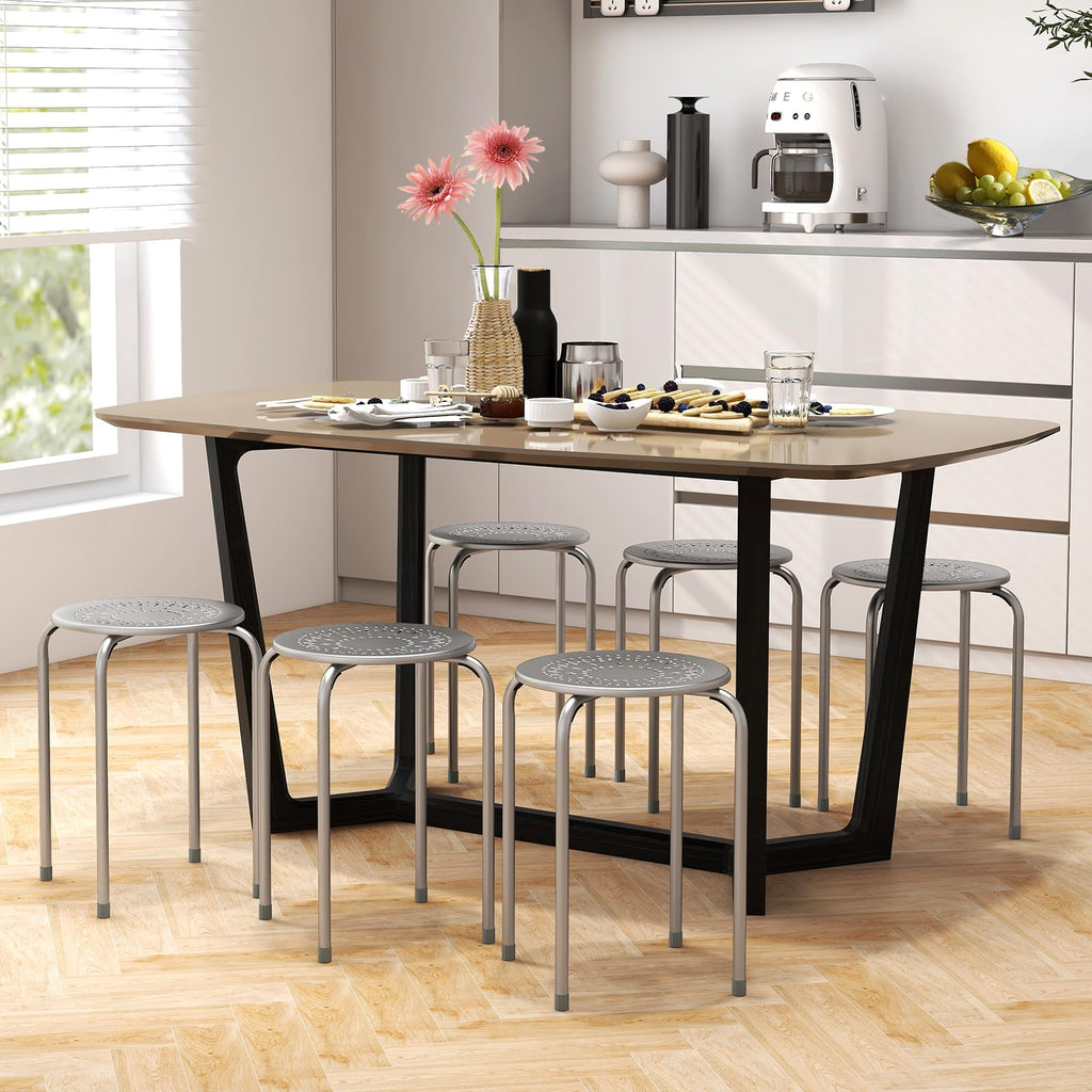 Grey 6 Pack Stackable Metal Stools Q849585