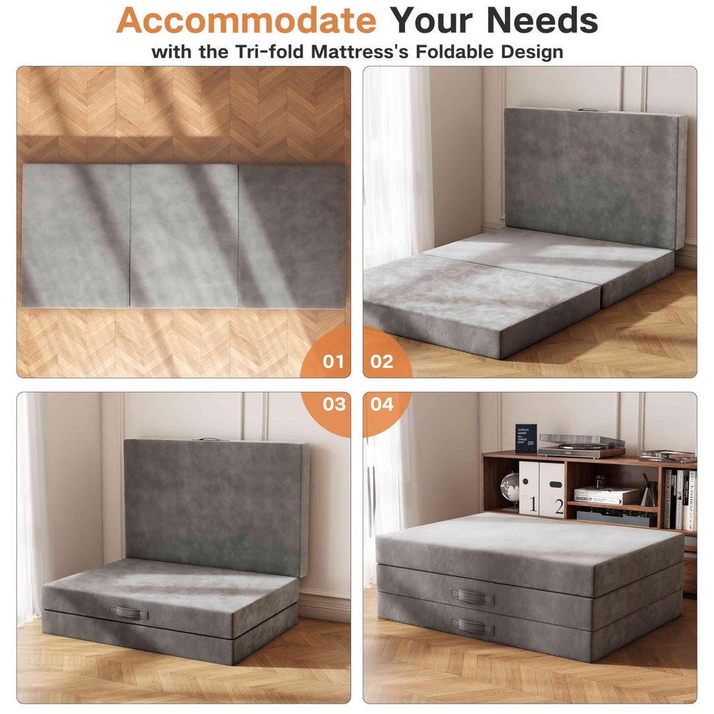 4 inch Twin Tri-Fold Memory Foam Mattress with Washable Cover I951
