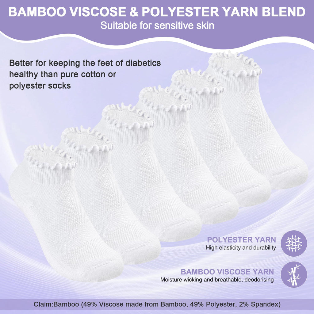 White Low Cut Diabetic Ankle Socks 6 Pairs Z23933