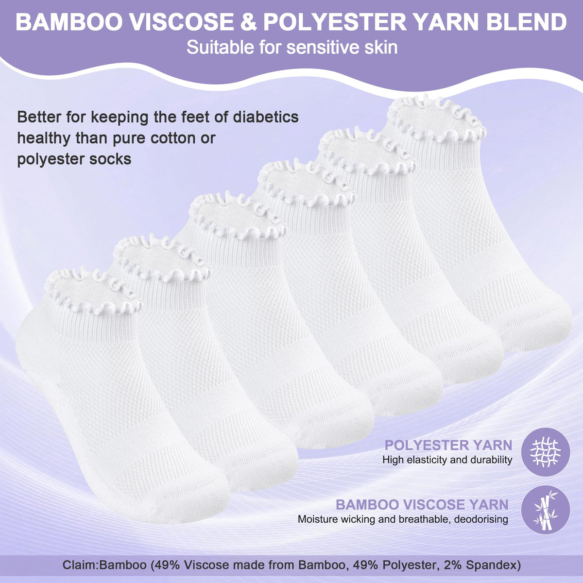 White Low Cut Diabetic Ankle Socks 6 Pairs Z23933