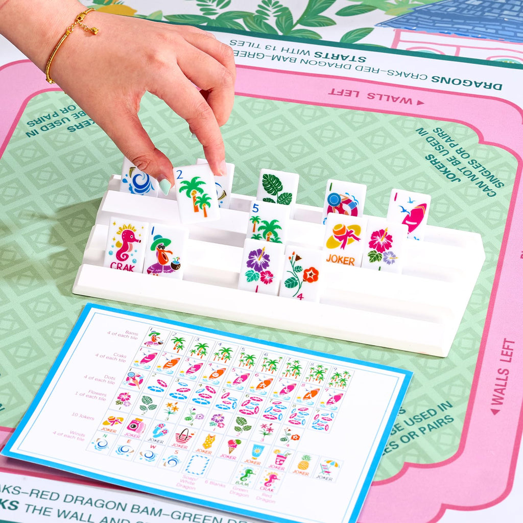 160 Tiles Thin Plastic Mahjong Set with Bag and 4 Racks Q966194