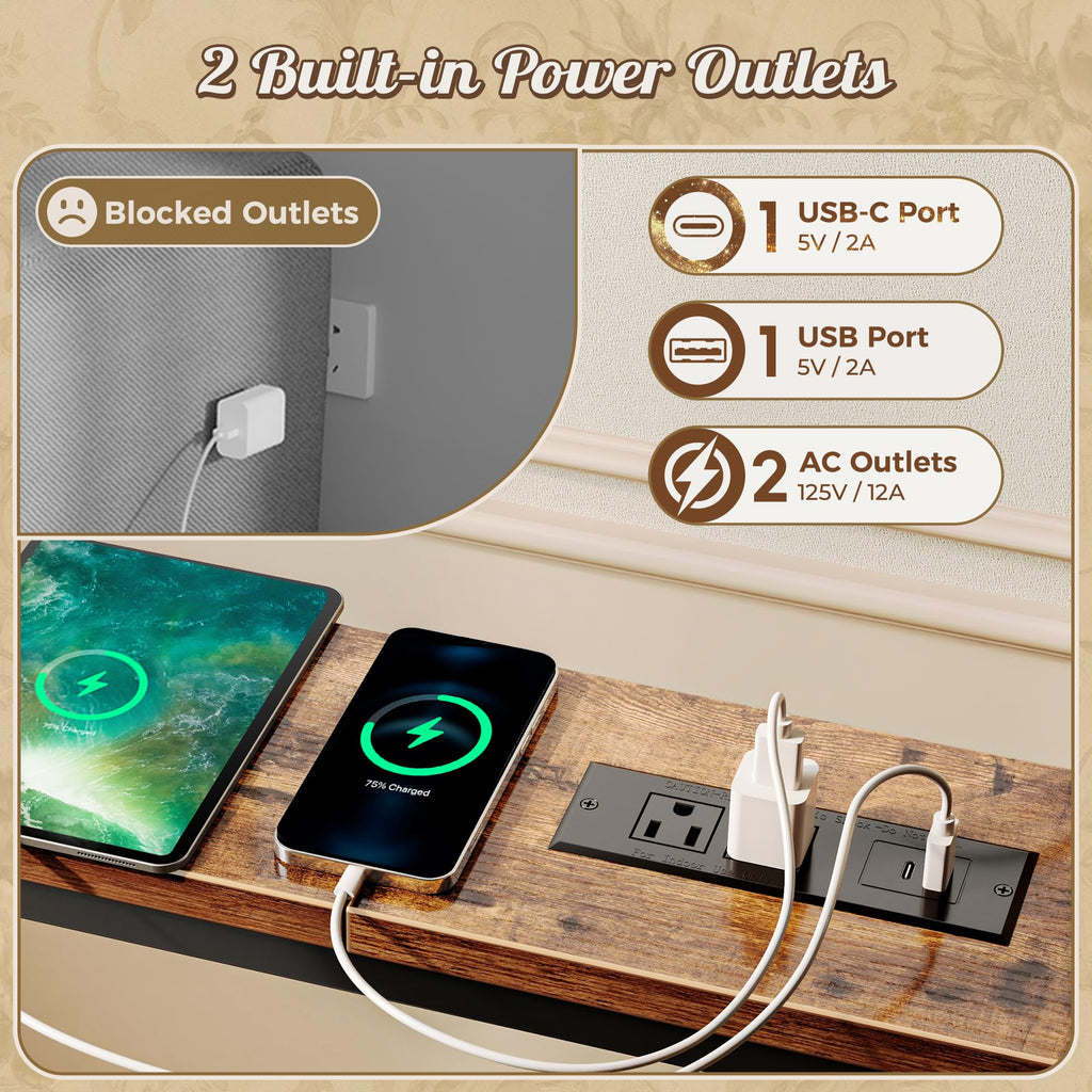 Narrow Sofa Table with 2 Power Outlets and USB-C Port W678