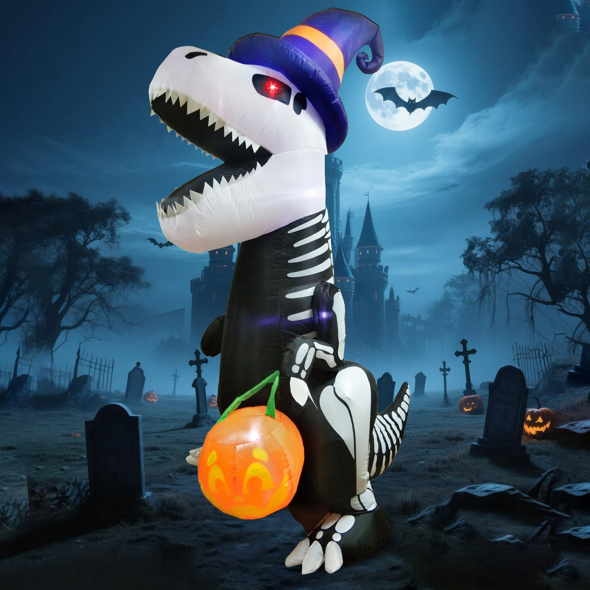 8 FT Inflatable Skeleton Dinosaur with Built-in LEDs Y89887