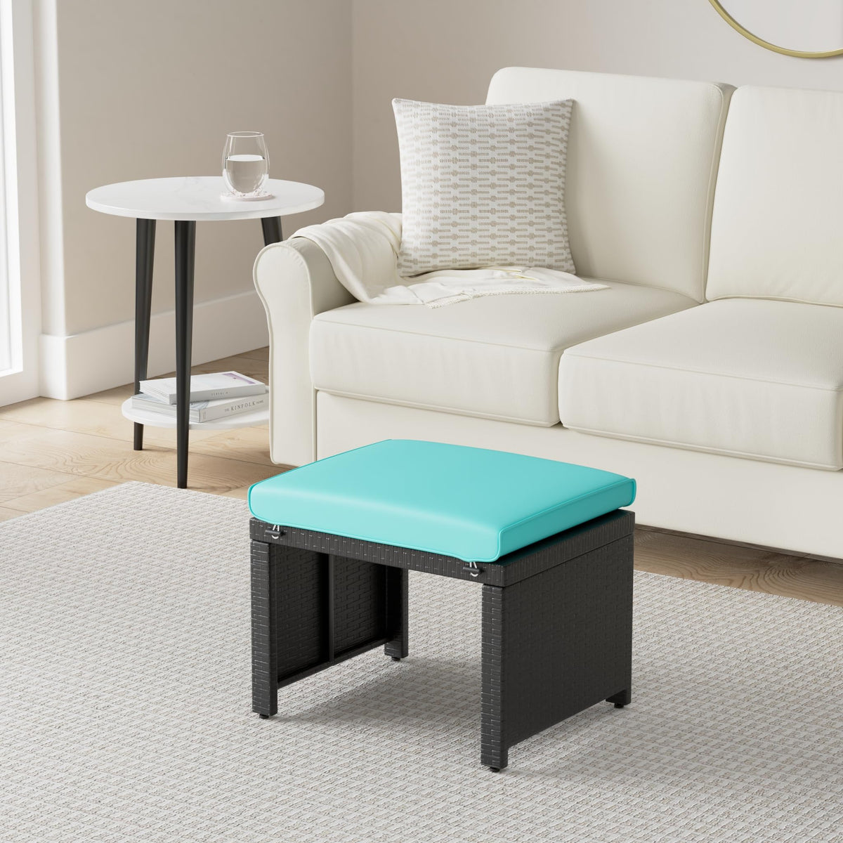 Set of 2 Wicker Ottomans with Removable Cushions A41777