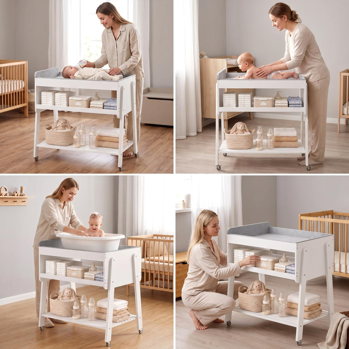 White Baby Changing Table with Wheels and Changing Pad A15148