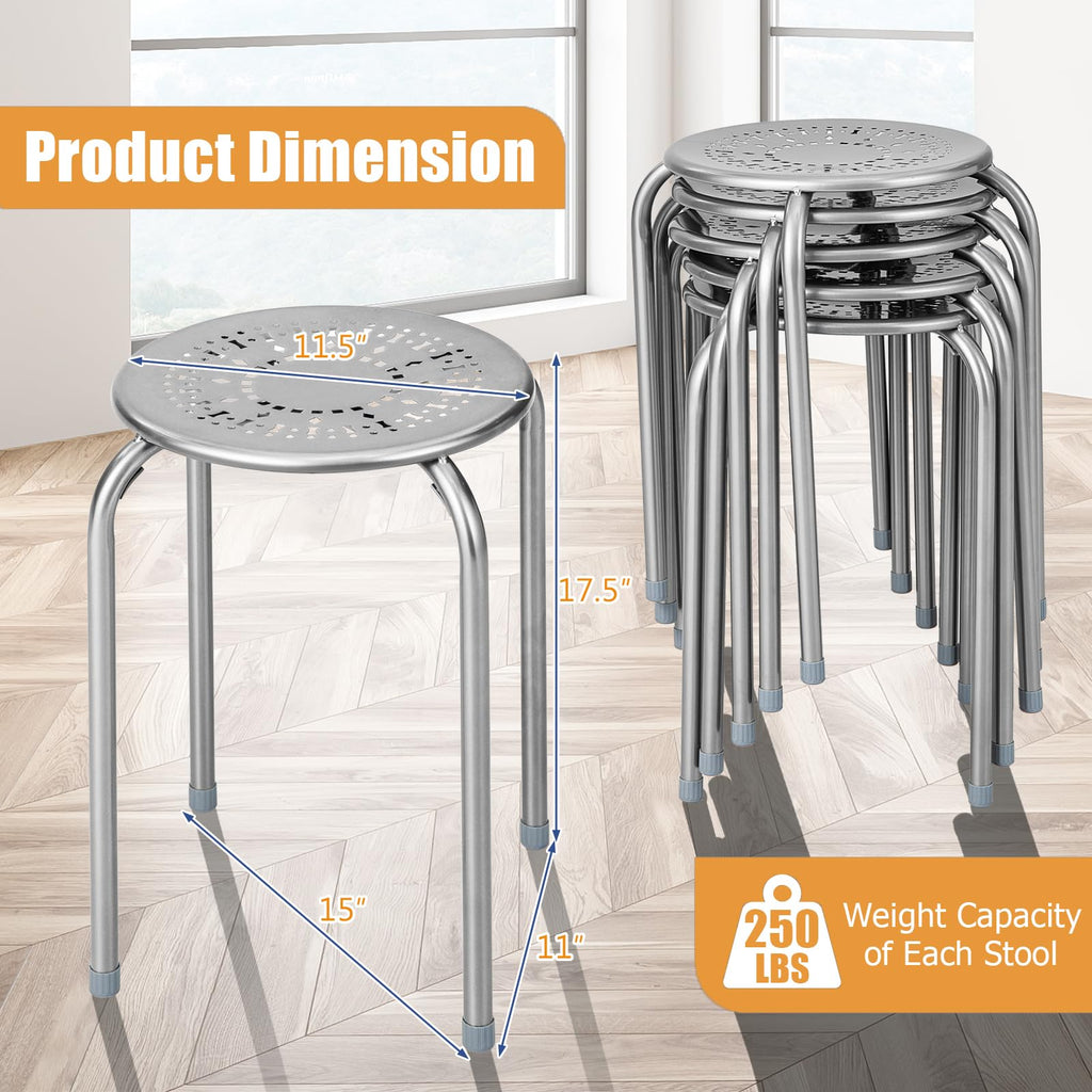 Grey 6 Pack Stackable Metal Stools Q849585