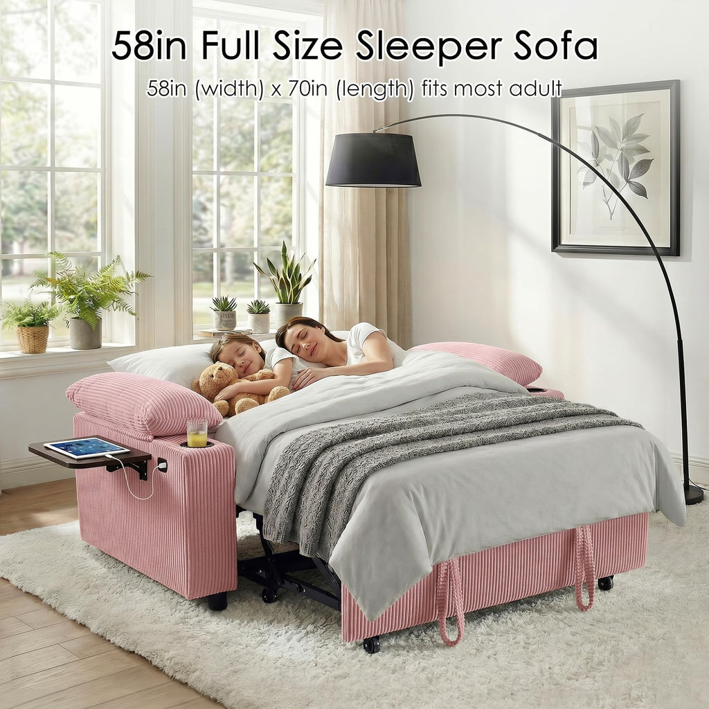 Pink Corduroy Full Size Sleeper Sofa Bed Z5340