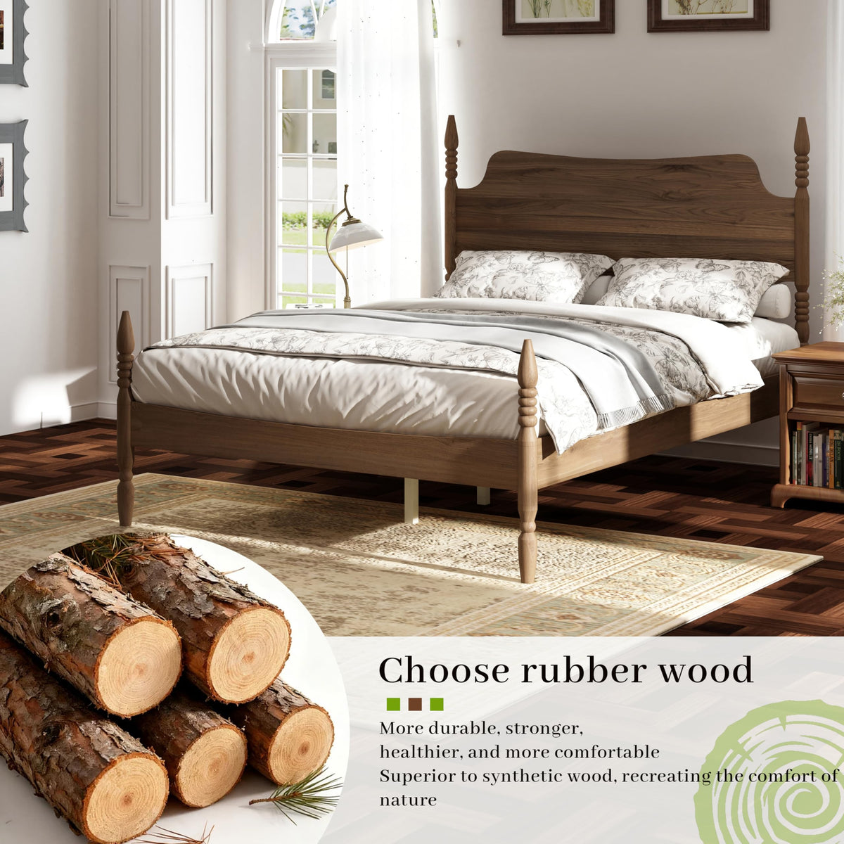 King Size Wood Platform Bed Frame with Curved Headboard T11836