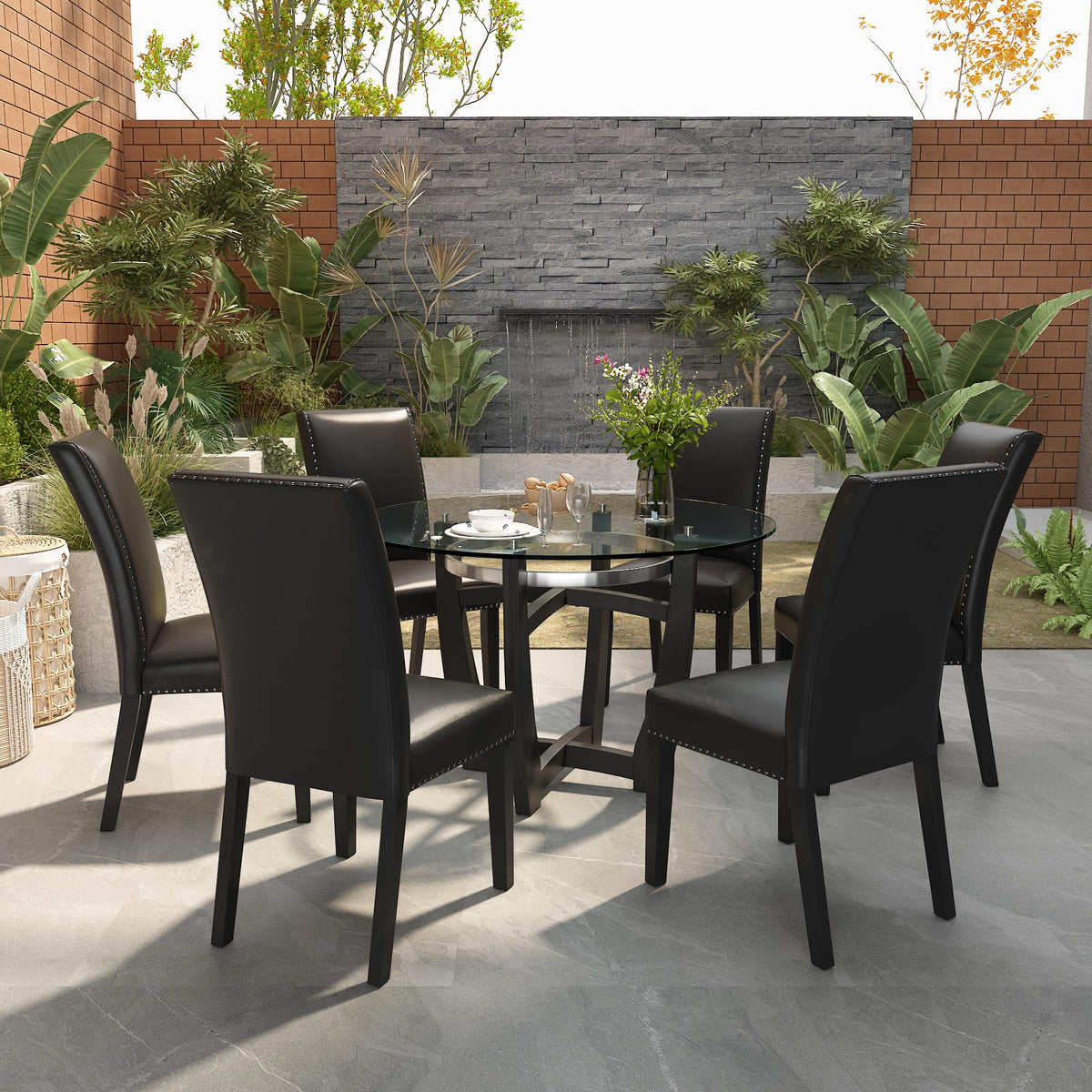 48" Glass Dining Table Set with 4 PU Leather Chairs D168292