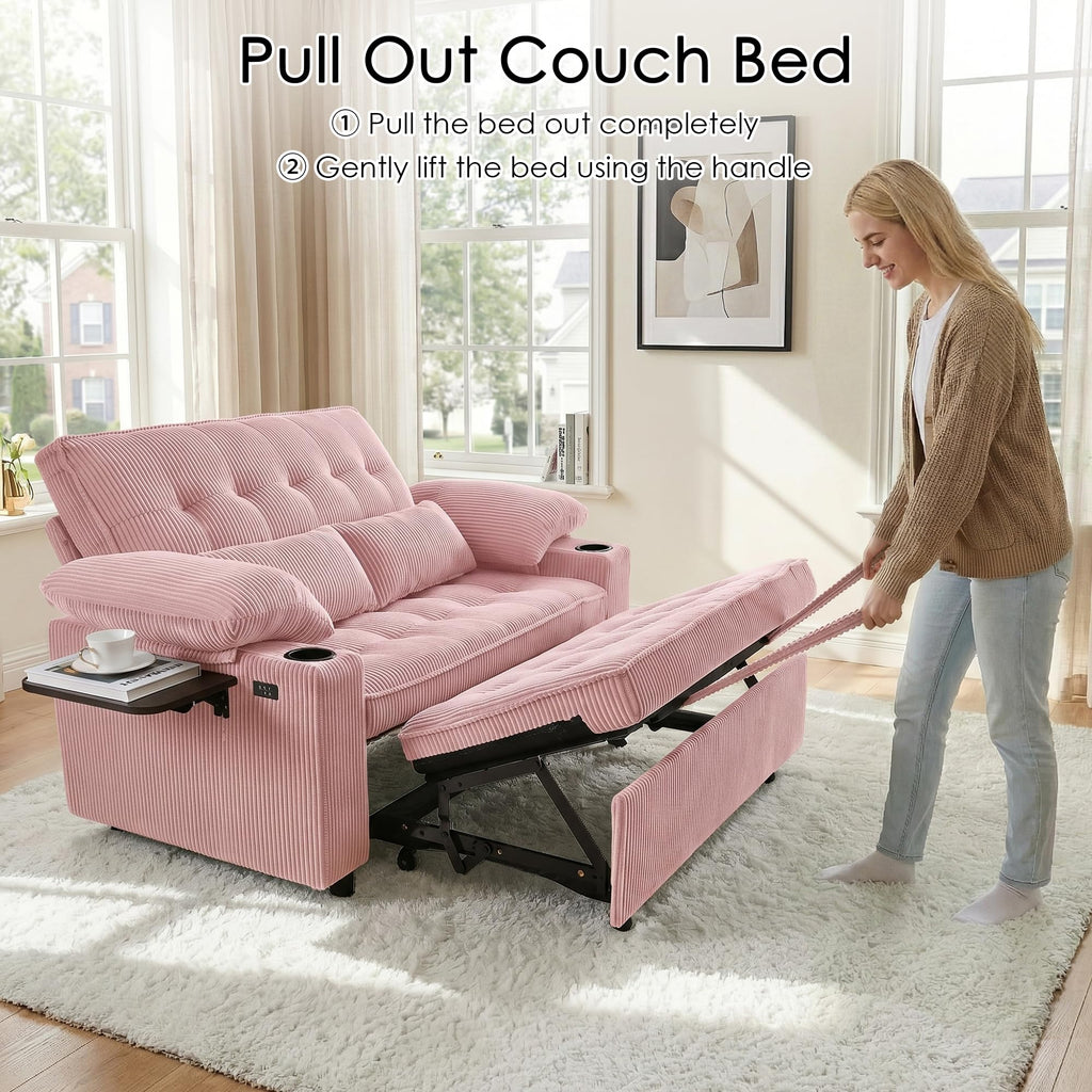 Pink Corduroy Full Size Sleeper Sofa Bed Z5340