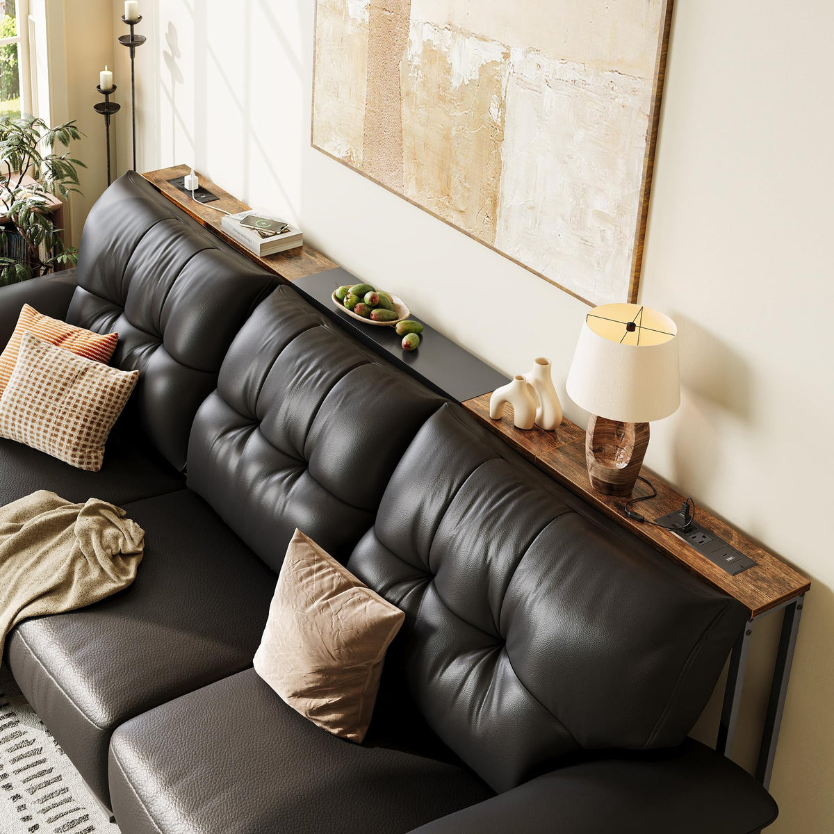 Narrow Sofa Table with 2 Power Outlets and USB-C Port W678